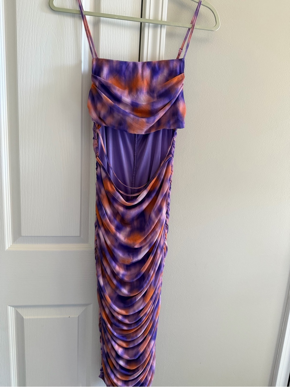 Purple & Orange Tie-Dye Ruched Slip Dress